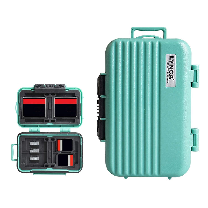 LYNCA Memory Card Case Holder, Memory Card Hard Protector Case Professional Water-Resistant Anti-Shock Compact Camera Card Hard Storage Box for 8 SD Cards 4 CF Cards 12 Micro SD/TF Cards (Green) Green