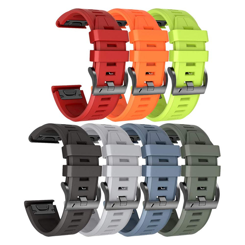 ANCOOL for Garmin Fenix 5X/7X/6X Watch Band Quickfit 26mm Watch Bands Compatible with Fenix 6X Pro/5X Plus/7X Pro/8 51mm(Pack of 7) Black,Gray,Olive Green,Slate,Red,Orange,Green 7 Pack