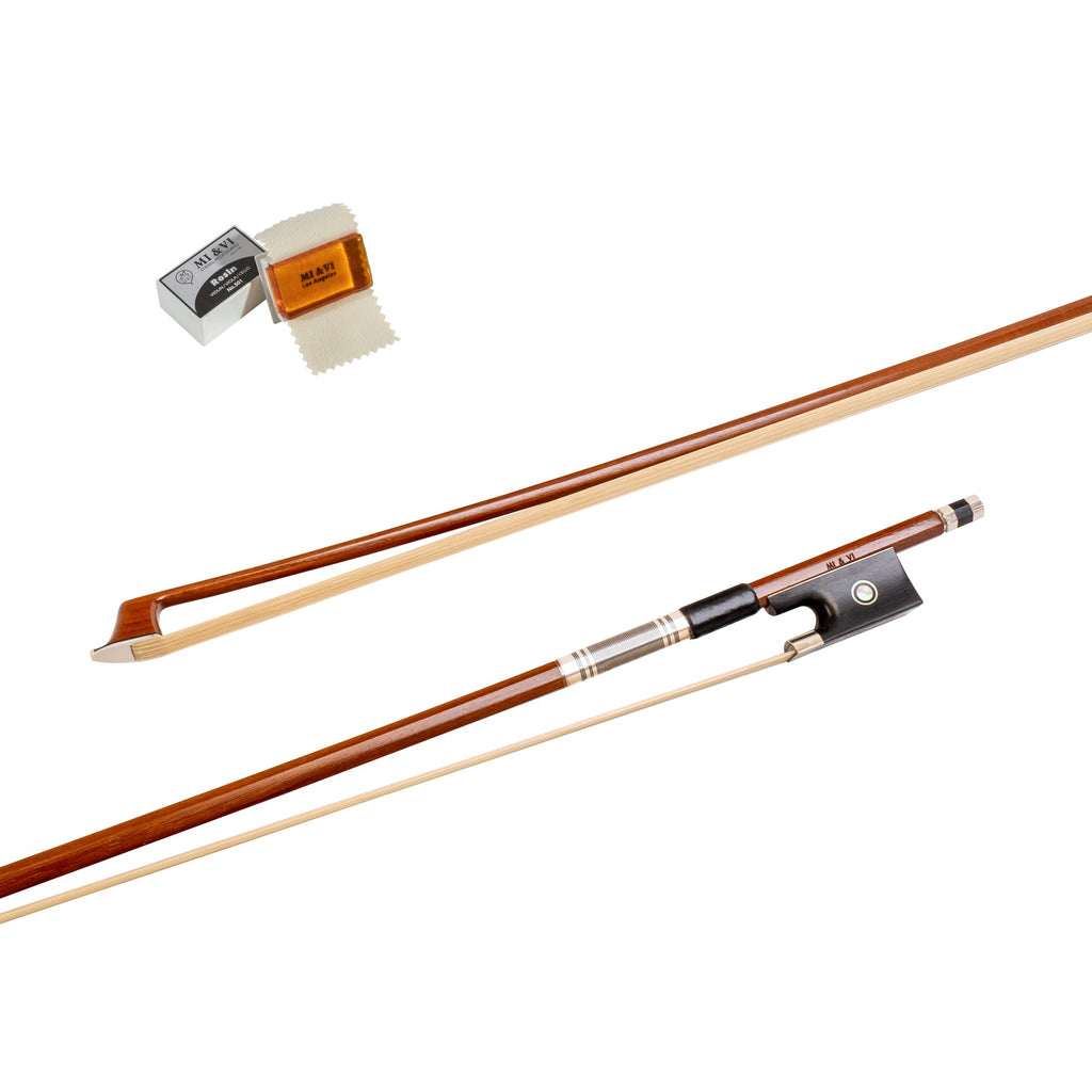 MI&VI NB-530 Classic Violin Bow 4/4 (Full Size) with Bow Soft Bag and Rosin for Bow Hairs Included - Ebony Frog - Well Balanced - Light Weight - Real Mongolian Horse Hair (Violin 4/4) - MI&VI Music Violin 4/4