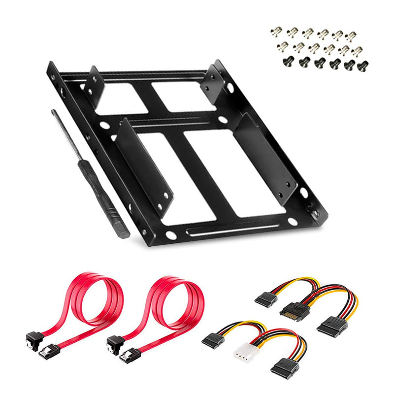 Dual SSD/HDD Metal Mounting Bracket kit 2.5 to 3.5, Convert Any 2.5 inch Solid State Drive/HDD Into One 3.5 inch Drive Bay 2 x 2.5 HDD/SSD to 3.5 Metal Black