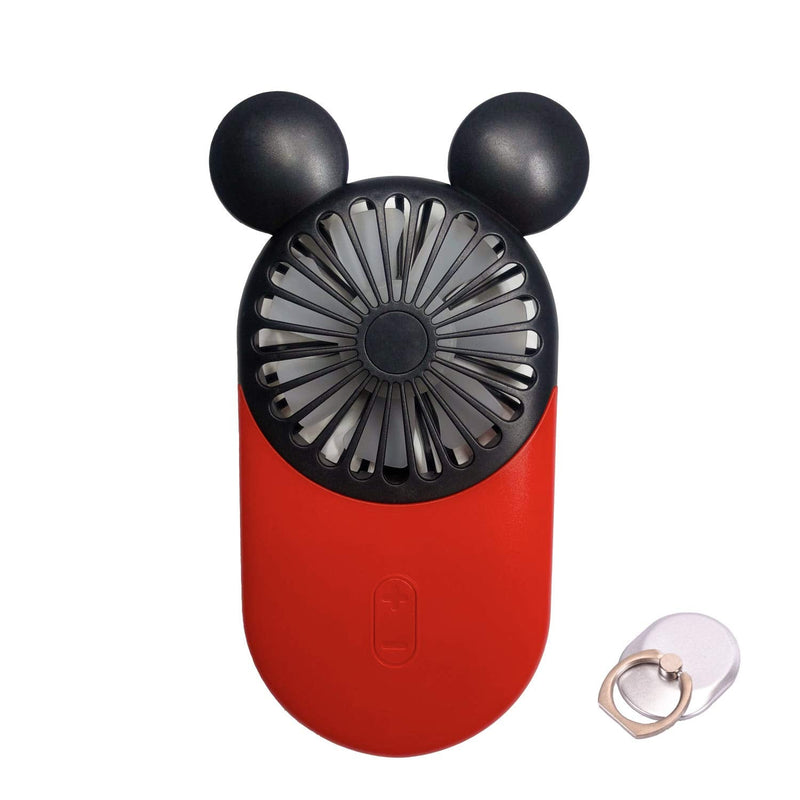 DecoLife Cute Personal Mini Fan, Handheld & Portable USB Rechargeable Fan with Beautiful LED Light, 3 Adjustable Speeds, Portable Holder, Perfect for Indoor Or Outdoor Activities, Cute Mouse Red