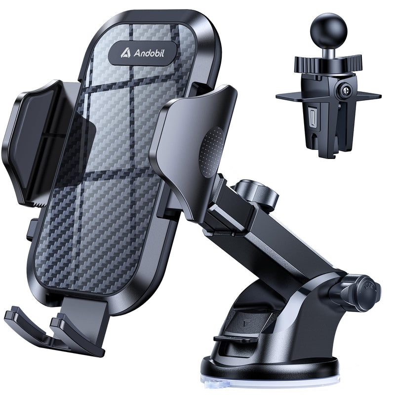 andobil Car Phone Holder, 2026 Military-Grade 89lbs Strongest Suction Phone Holders for Your Car Dashboard/Windshield/Vent Easy Clamp Car Phone Mount Stand for iPhone 17 16 15 14 13 Pro Max Samsung Black