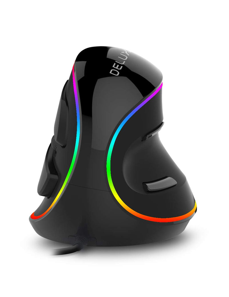 DELUX Wired Ergonomic Vertical Mouse, Large RGB Ergonomic Computer Mouse with 6 Buttons, Removable Wrist Rest, 4000DPI and On-Board Software Reduce Hand Strain,for Carpal Tunnel(M618Plus RGB-Black) Wired with RGB