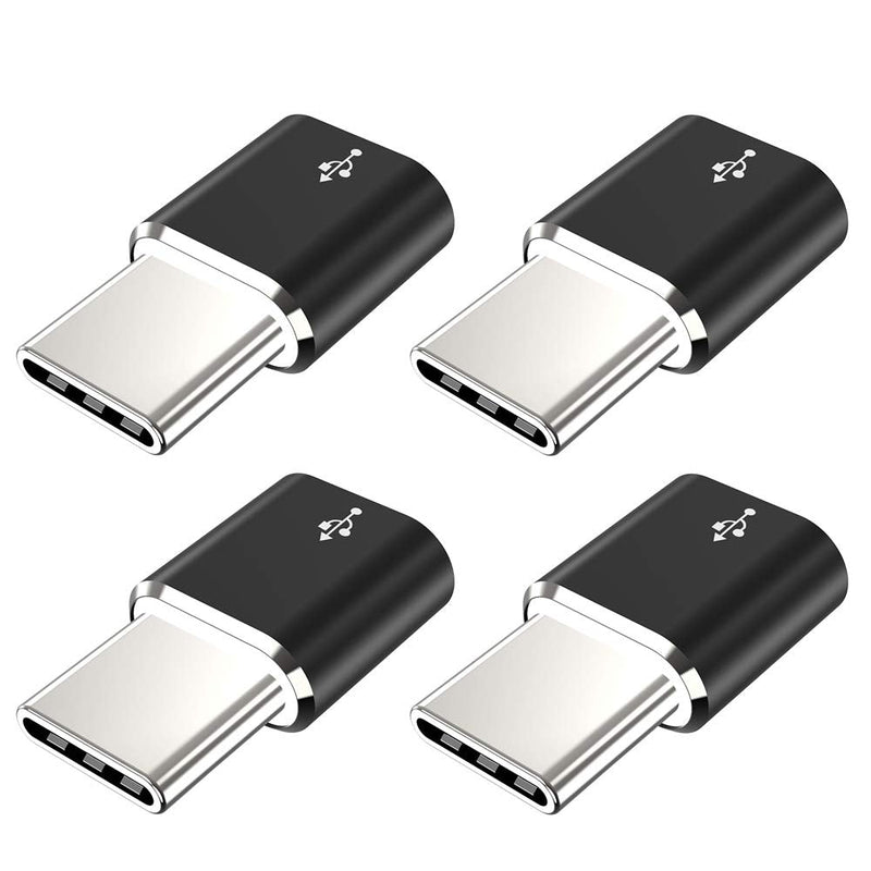 JXMOX USB Type C Adapter (4-Pack), Micro USB Female to USB C Male Fast Charging Connector for Samsung Galaxy S20 S10 S9 S8 Plus,Note 9 8,A10 A20 A51,LG V35 V30 G7 G6,USB C Charger (Black) Black