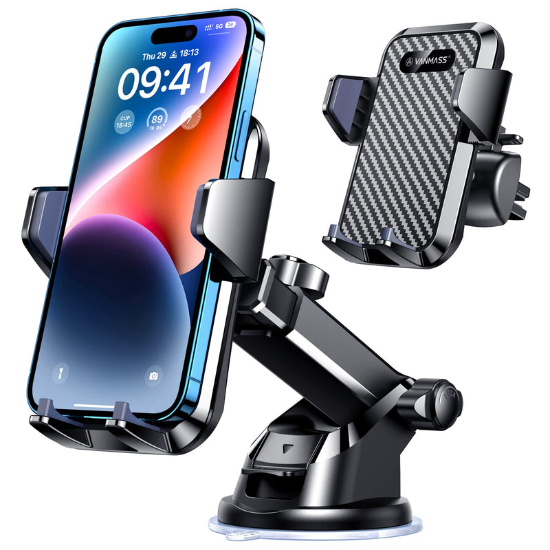 VANMASS 【65+LBS Strongest Suction & Military-Grade 2024 Ultimate Car Phone Mount【Patent & Safety Certs】 Cell Phone Holder Truck Stand for Dashboard Windshield Vent for iPhone 15 Pro Max 14 Samsung Black