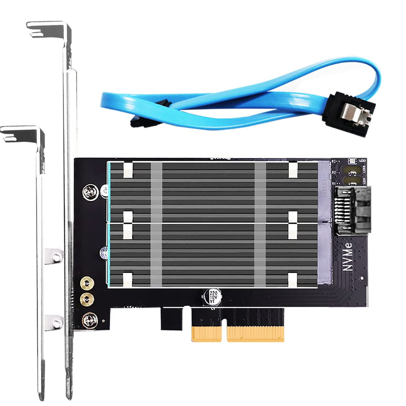 GLOTRENDS Dual M.2 X4 PCIe Adapter for One M.2 PCIe SSD and One M.2 SATA SSD, Support OS Booting from M.2 PCIe SSD or M.2 SATA SSD, Including 2 x M.2 Heatsink and Thermal Pad and M.2 Screws (PA12-HS)