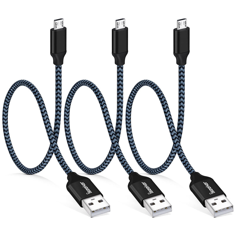 Short Micro USB Charger, iSeeker 3Pack 1.5ft/50cm High Speed Micro-USB to USB 2.0 Cable Sync & Charge Cord Compatible for Samsung Galaxy S7 Edge/S6, Nexus, Motorola, Android Smartphone, Camera