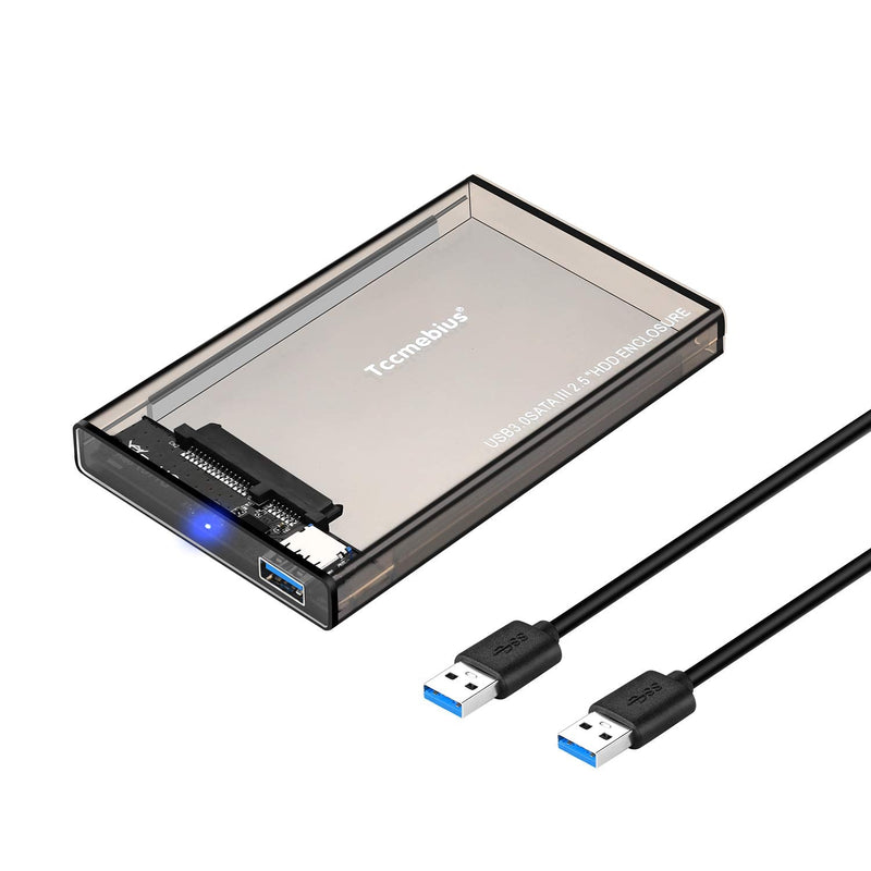 Tccmebius External Hard Drive Enclosure Adapter USB 3.0 to SATA HDD Case Housing for 2.5 Inch 9.5mm 7mm SATA III HDD SSD Up to 2TB, Tool-Free, Support UASP & Automatic Sleep Function (TCC-S9)