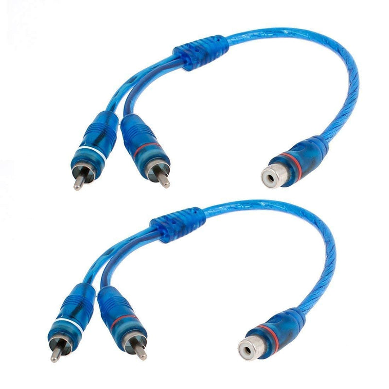 [AUSTRALIA] - OUHL RCA Y Adapter Connector 1 Female to 2 Male, Car Audio RCA Splitter Adapter Cable, Blue (2 Pack) 1F2M 