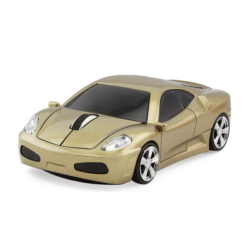 ECOiNVA Wireless Sports Car Mouse Optical 2.4G Nano USB AA Battery Desktop Laptop Mice (Gold) Gold