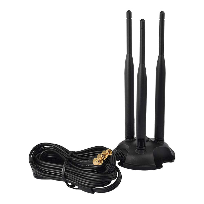 Eightwood 2.4GHz 5GHz Dual Band WiFi Antenna with 3 RP-SMA Male Connector | Magnetic Base, 6.5ft Cable, for PC Desktop Motherboard, PCIe WiFi Card, Wireless Router