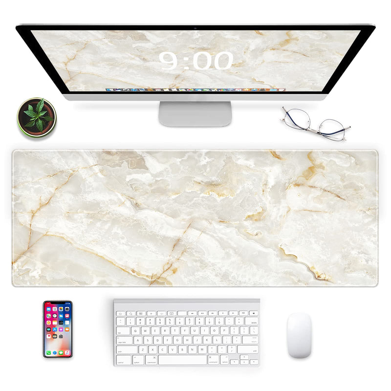 Galdas Large Mouse Pad Marble Pattern XXL XL Large Mouse Pad Mat Long Extended Mousepad Desk Pad Non-Slip Rubber Mice Pads Stitched Edges Thin Pad (31.5x11.8x0.12“)