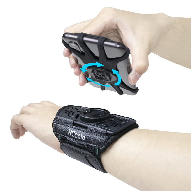 Wristband Phone Holder,HCcolo 360°Rotatable Universal Sports Wristband for iPhone X/8 Plus/8/7/6s,Galaxy S9 Plus/S9/S8 & Other 4”-6.5”Smartphone,Running Armband for Hiking Biking Walking (Wrist) Black