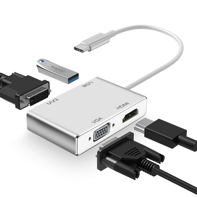 USB C to HDMI DVI VGA Adapter, Weton 4 in 1 USB-C hub to 4K HDMI, VGA, DVI Video Adapter, Male to Female Multi-Display Video Converter Monitors Connector for Mac Pro, MacBook Air, iPad Pro, XPS, etc