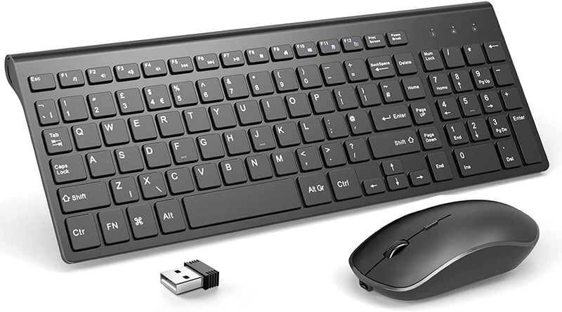 Rechargeable Wireless Keyboard and Mouse Combo- J JOYACCESS 2.4G Compact Quiet Slim Wireless Keyboard Mouse Combo for Laptop,PC,Desktop,Computer,Windows- Black Pure Black