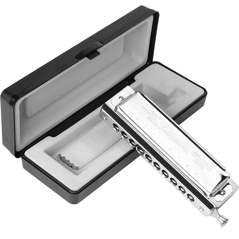 [AUSTRALIA] - Chromatic Harmonica Professional Grade 10 Hole 40 Tone Key of C Stainless Steel Heavy Duty with Case & Cleaning Cloth for Professional Player,Band,Beginner Stainless Steel Chromatic - Key C 