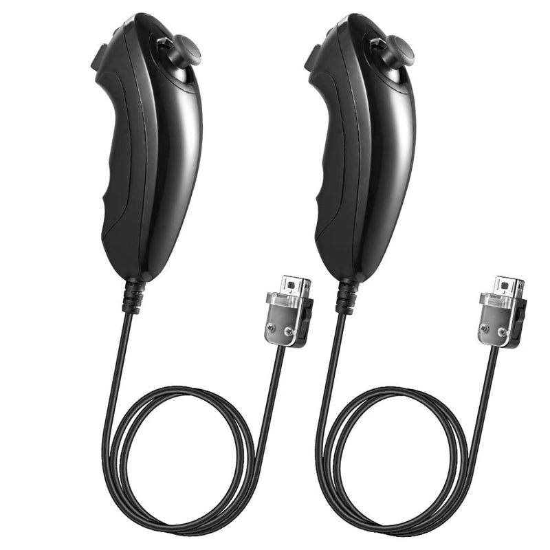 2 Pack Wii Nunchuck Controllers, Nunchuk Jostick Replacement Remote Game Controller for Wii Wii U Video Game Console Black