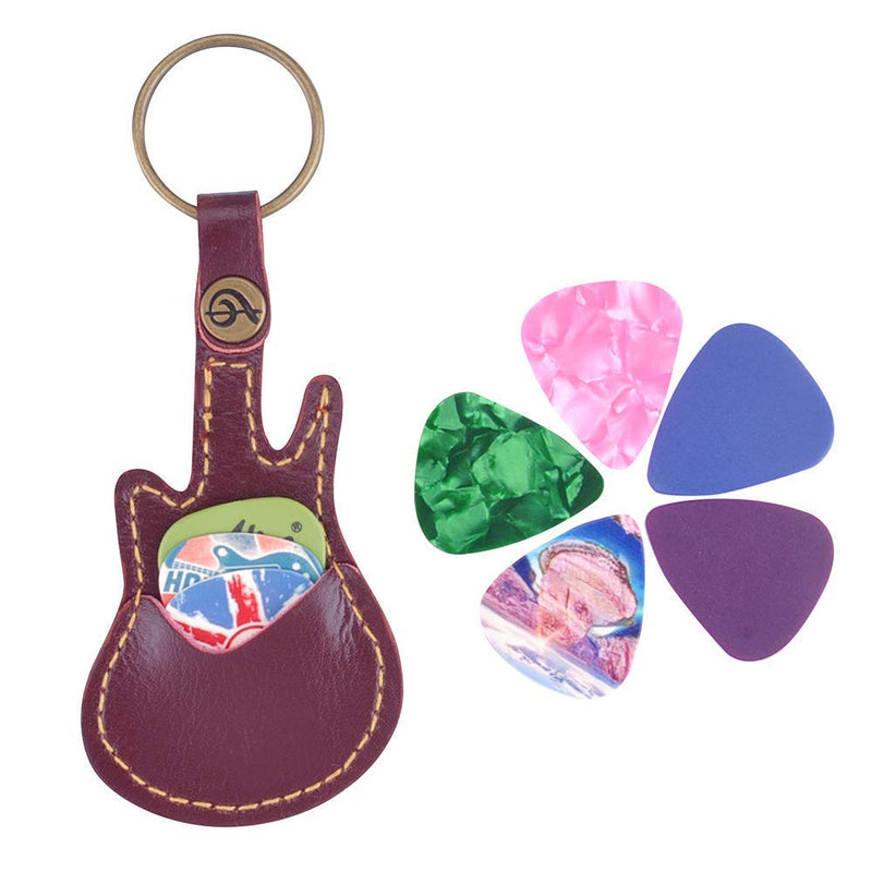Guitar Picks Case Leather Pick Keychain Guitar Picks Holder Plectrums Case Bag with 5Pcs Guitar Picks Gift (Guitar Pick Case-Coffee Color) Guitar Pick Case-Coffee Color