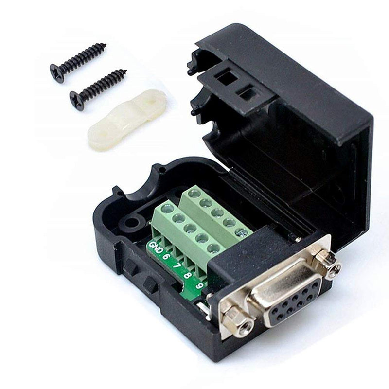 Connector DB9 RS232 D-SUB Female Adapter Serial 9 Pin Port DB9 COB Breakout Terminal Connector Signal Module with Case (Female Connector + Nut) Female Connector + Nut
