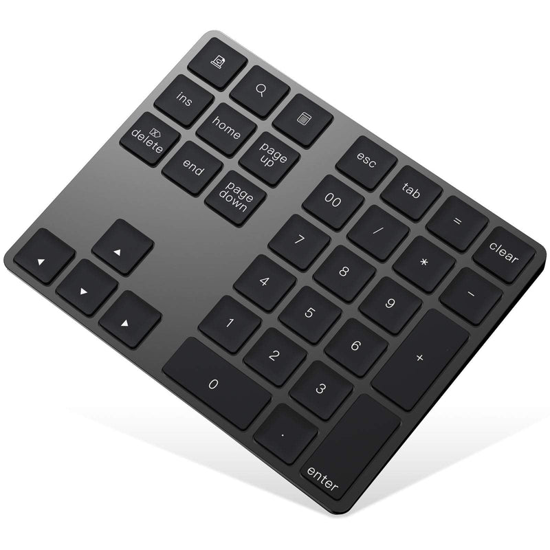 Bluetooth Numeric Keypad, Rechargeable Aluminum 34-Key Number Pad Slim External Numpad Keyboard Data Entry Compatible for MacBook, MacBook Air/Pro, iMac Windows Laptop Surface Pro etc Black
