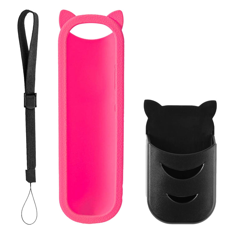 Bedycoon Pink Silicone Protective Soft Cases Covers with Wrist Strap and Remote Holder with Adhesive for RC280 TCL Roku TV Remote Control Cat Ear Shape Design Cute pink cover+ holder