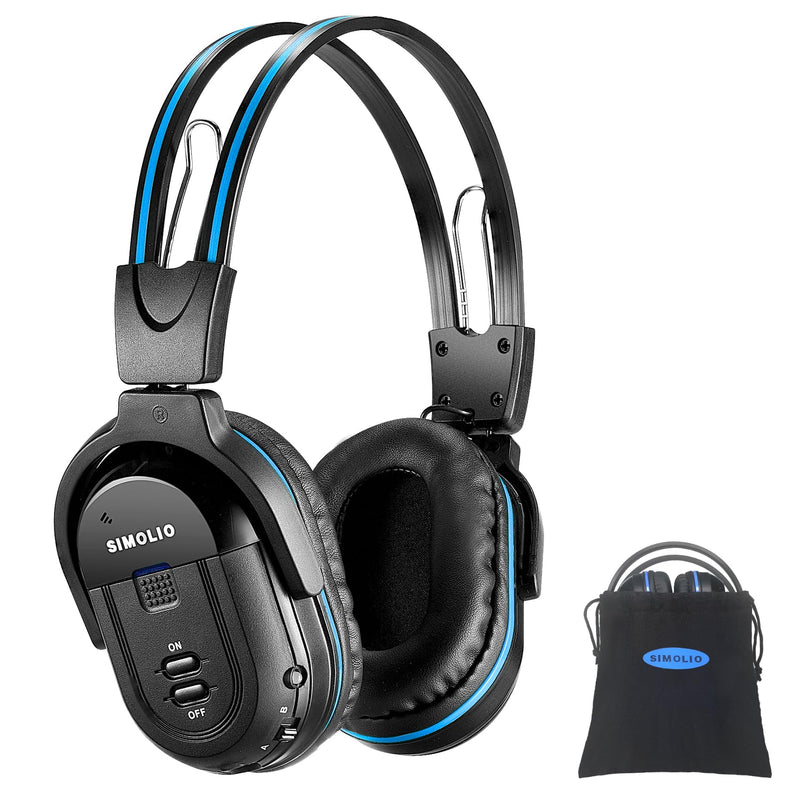 SIMOLIO Vehicle Headphones for Car DVD, Foldable Car Headphones for Rear Entertainment System, Durable IR Headphones for Kids, Wireless Infrared Headphones with 3.5mm AUX Cable and Share Port Blue