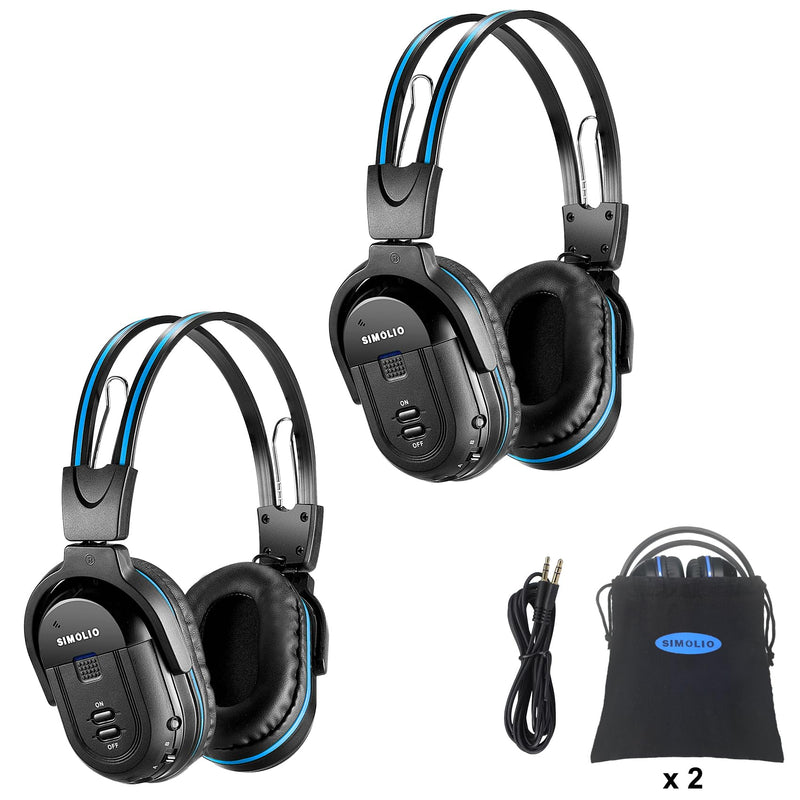 SIMOLIO IR Headphones for Car DVD, Universal Dual Channel Wireless Headsets | Durable Folding Infrared with AUX Cord & Carry Pouch for Honda Odyssey, Pilot, Toyota Sienna, uConnect, GMC Yukon, 2 Pack