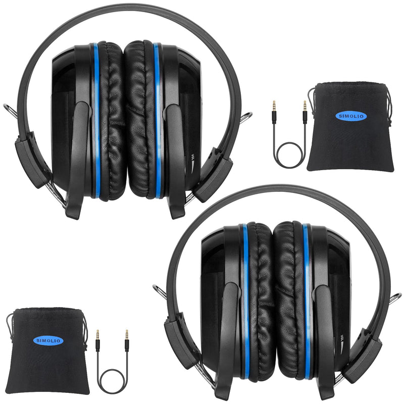 SIMOLIO IR Headphones for Car DVD System, Universal 2 Channel Wireless Infrared Car Headphone for Honda Odyssey, Pilot, Toyota Sienna, uConnect, GMC Yukon, AUX Cord, Folding & Carry Pouch (2 Pack) 2-Blue+Blue