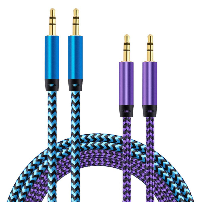 AILKIN AUX Cord for Car, 2 Pack 3.5mm Auxiliary Audio Cable, Braided Stereo AUX Chords Compatible Headphone Car, iPhone, iPod, iPad, Samsung Galaxy, HTC, LG, Google Pixel, Tablet & More-5Feet/1.5M 5FT Blue, Purple