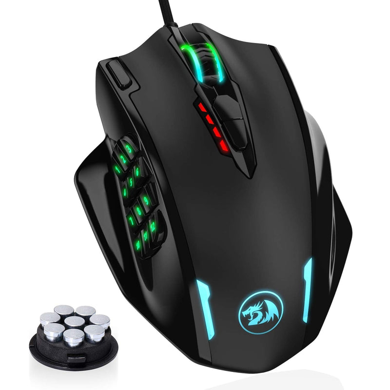 Redragon M908 Impact RGB LED MMO Mouse with Side Buttons Optical Wired Gaming Mouse with 12,400DPI, High Precision, 20 Programmable Mouse Buttons Black Wired