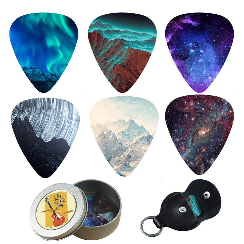 Guitar Picks - Cheliz 12 Medium Gauge Celluloid Guitar Picks In a Box W/Picks Holder. Unique Guitar Gift For Bass, Electric & Acoustic Guitars (Natural Image) 12 packs Natural Image