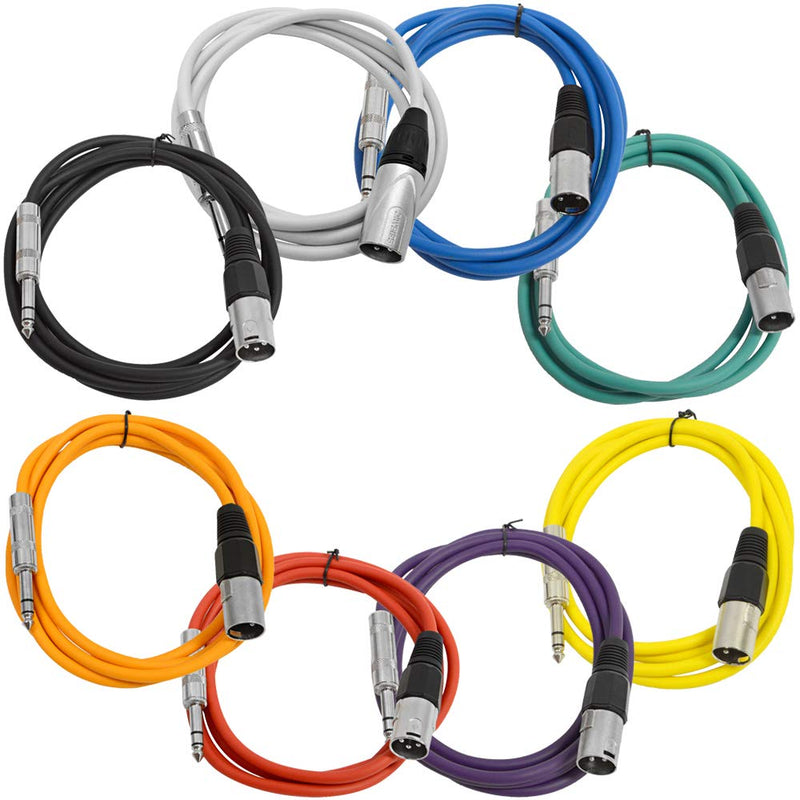 Seismic Audio - SATRXL-M6-Multi - 8 Pack of 6 Foot Multi-Color XLR Male to 1/4 Inch TRS Patch Cables 6' Pro Audio Balanced XLR-M to 1/4" Patch Cords DJ