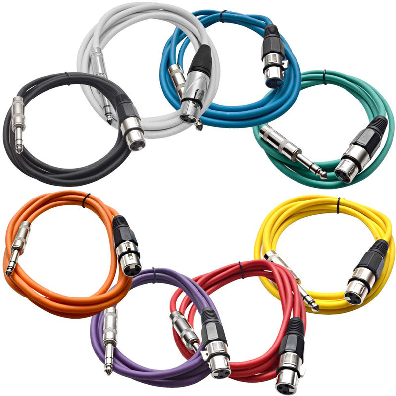 Seismic Audio - SATRXL-F6-Multi - 8 Pack of 6 Foot Multi-Color XLR Female to 1/4 Inch TRS Patch Cables 6' Pro Audio Balanced XLR-F to 1/4" Patch Cords DJ
