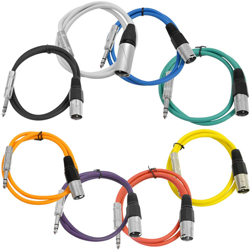 [AUSTRALIA] - Seismic Audio - SATRXL-M2-Multi - 8 Pack of 2 Foot Multi-Color XLR Male to 1/4 Inch TRS Patch Cables 2' Pro Audio Balanced XLR-M to 1/4" Patch Cords DJ 