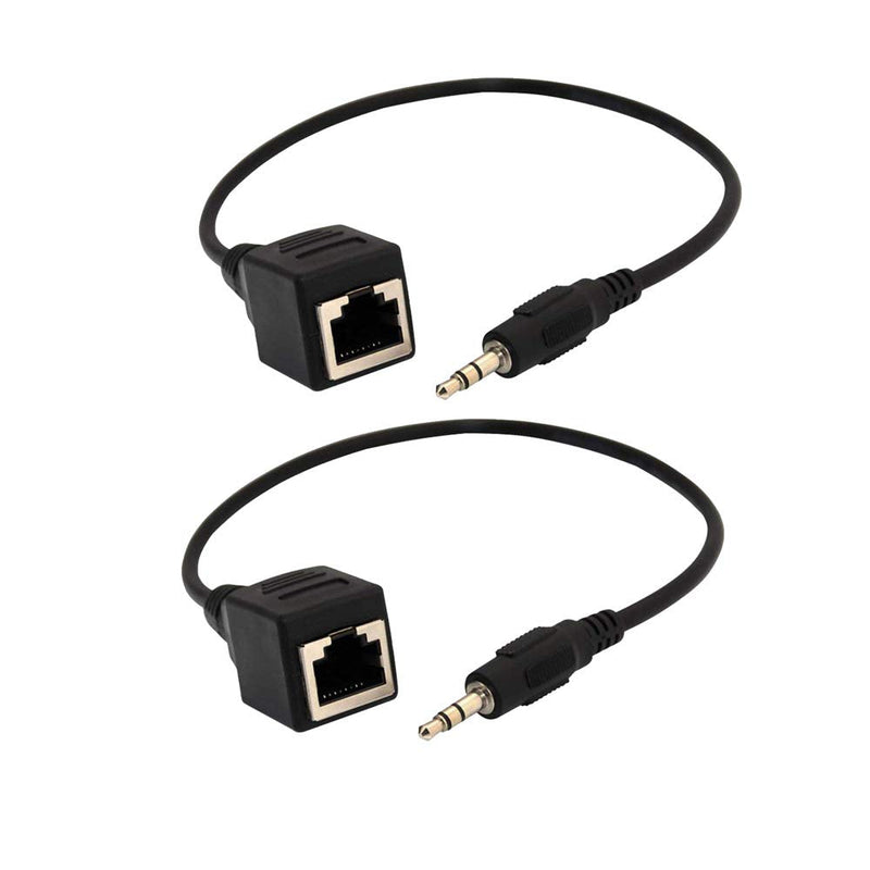 TraderPlus 2 Pack 3.5mm Stereo Audio to RJ45 Female Socket Adapter Extender Over Cat5/6
