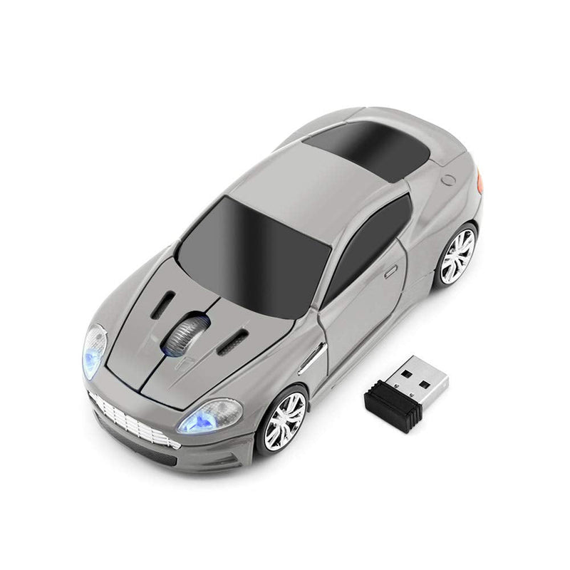ECOiNVA Wireless Sports Car Mouse Laptop Desktop Mouse Computer Optical Mice 2.4GHz USB Mouse (Gray) Gray