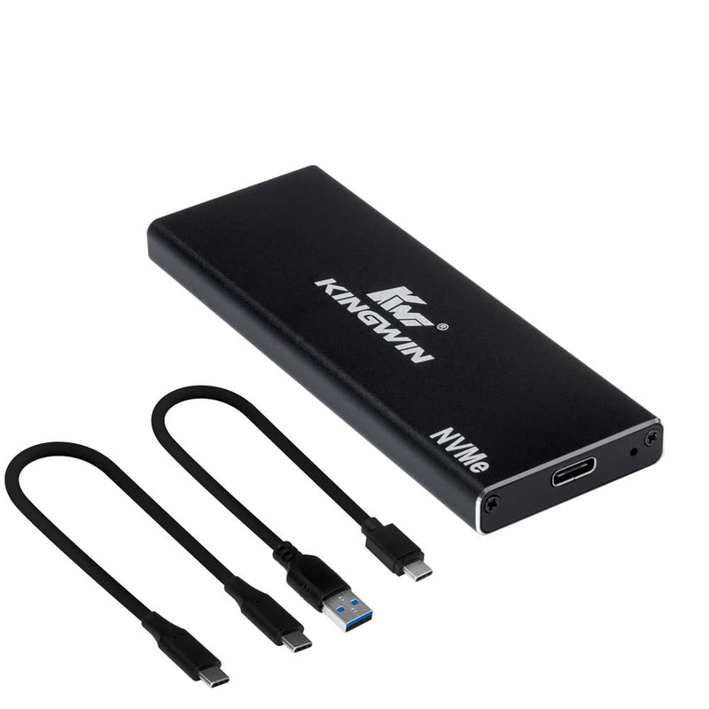 Kingwin M.2 SSD NVMe External Enclosure, 10Gbps USB 3.1 Gen 2 M-Key to USB C Solid State Drive Adapter, PCIe USB 3.0 USB C Cables, Fit Size 2230/2242/2260/2280, Aluminum, KM-U3NGFF-NVE