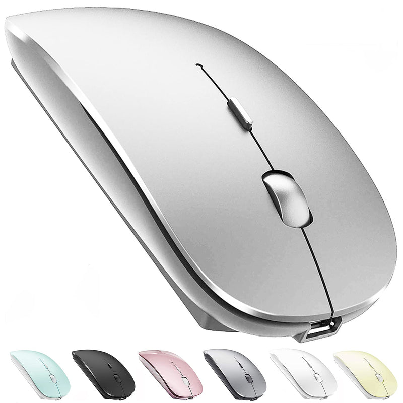 Rechargeable Bluetooth Mouse for Laptop iPad Pro iPad Air MacBook Pro MacBook Air Wireless Mouse for Laptop Mac MacBook Chromebook Win8/10 silver