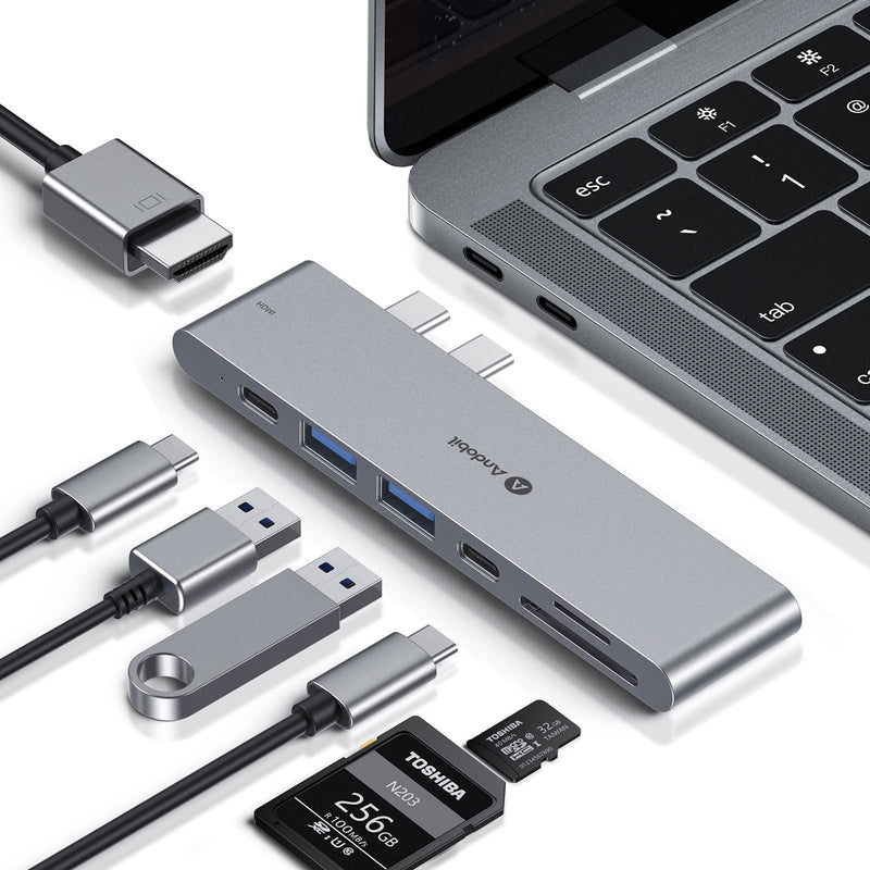 andobil 7-2 USB C Hub Adapters for MacBook (Top Intelligent Chip) Mac Dongle for MacBook Pro Air 13 15 inch M1 2022/2021-2018 with 4K HDMI, 100W PD, 40Gbps TB3 5K@60Hz, USB-C, 2 USB 3.0, SD/MicroSD The Space Grey
