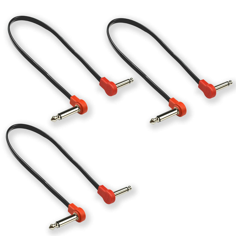 Flat Low Profile Guitar Patch Cable 20 inch for Effects Pedals, 1/4 inch Right-Angle, Red, 3-Pack New Version 20"