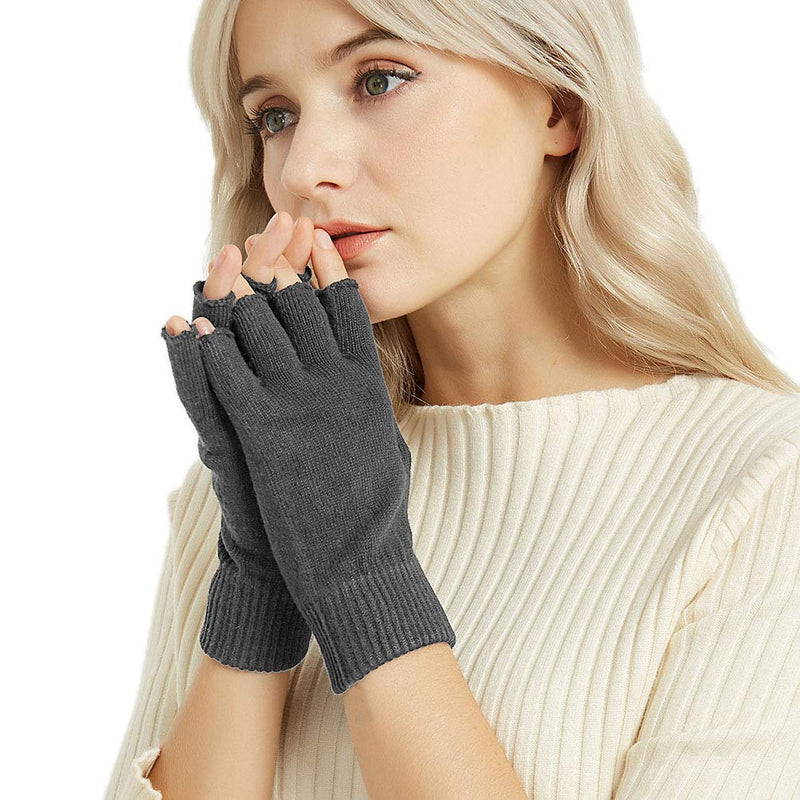 NOVAWO Wool Blend Fingerless Gloves Warm Arm Warmers Unisex Typing Gloves Dark Gray
