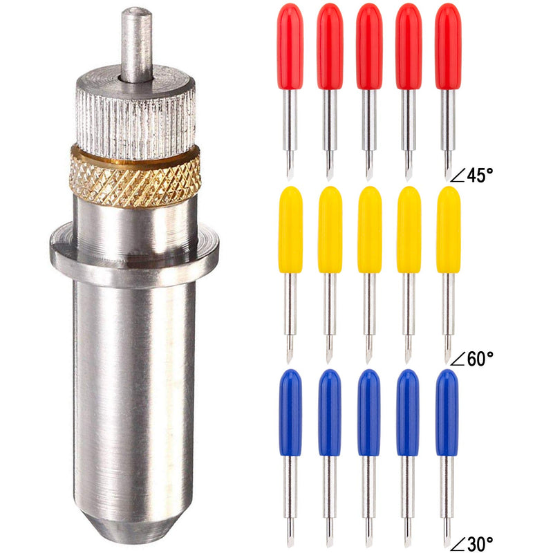 ADVcer 15pcs 30/45 / 60 Degree Vinyl Cutter Blades with Cut Blade Holder - All Purpose for GCC Vinyl Film Cutter Plotter Cutting Machines (ZEC-U1005, Dia. 2.0 mm, Offset Value 0.25mm)