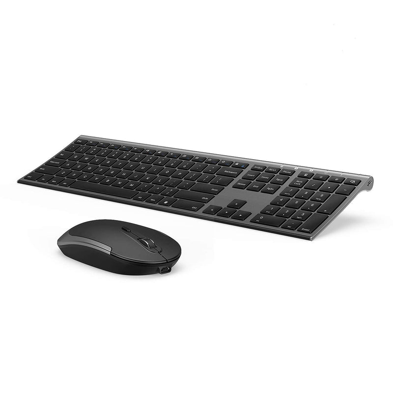 Wireless Keyboard and Mouse, Vssoplor 2.4GHz Rechargeable Compact Quiet Full-Size Keyboard and Mouse Combo with Nano USB Receiver for Windows, Laptop, PC, Notebook-Dark Gray Dark Gray