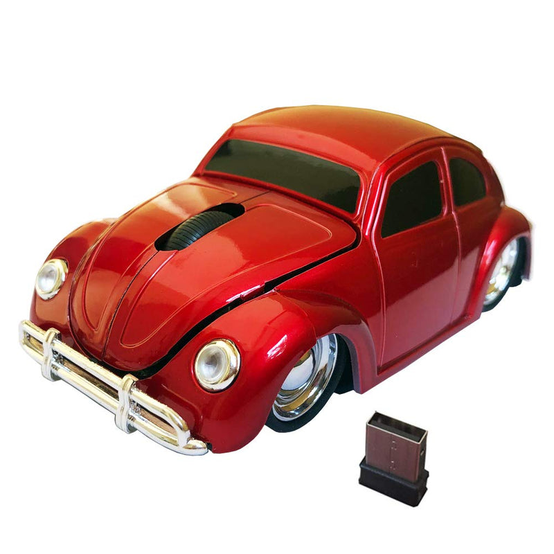 Jinfili 2.4G USB Wireless Car Mouse 1967's Classical Shaped Car Computer Mouse Ergonomic Gaming Mice for Desktop Laptop PC Mac Window 10 Red