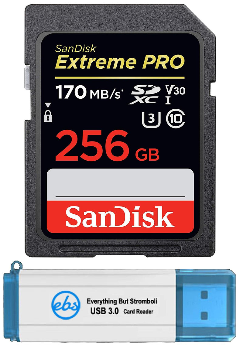 SanDisk 256GB SDXC Extreme Pro Memory Card Works with Sony Alpha a7 III Mirrorless Camera 4K V30 (SDSDXXY-256G-GN4IN) Plus (1) Everything But Stromboli (TM) 3.0 SD/Micro Card Reader Class 10 256GB