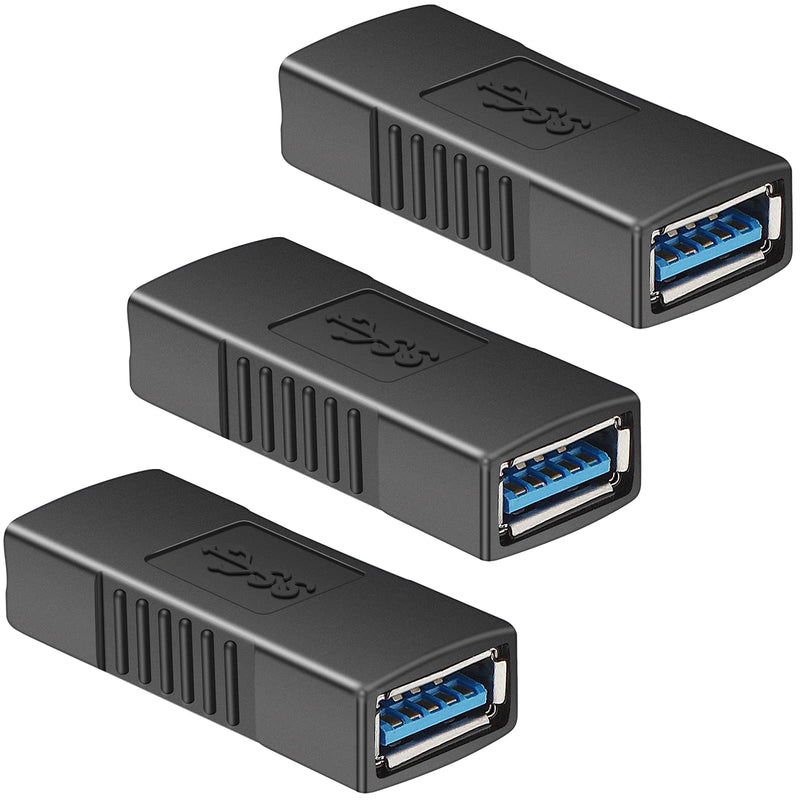 SAISN USB 3.0 Connector Female to Female Adapter USB 3.0 Coupler Adapter Converter Bridge Extension Coupler (Pack of 3, Black)