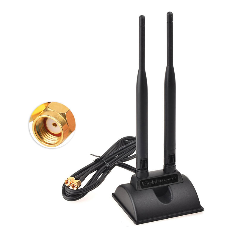 Eightwood WiFi Antenna with RP-SMA Male Connector, 2.4GHz 5GHz Dual Band | Magnetic Base Antenna for PC Desktop Computer, PCIe Bluetooth Card, Motherboard, WiFi Router wifi 6 antenna/rp-sma connector