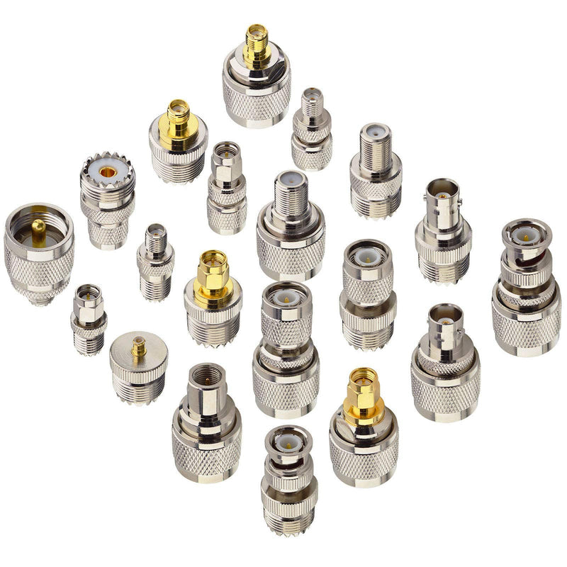 onelinkmore 20 Type Set UHF PL259 SO239 Mini UHF Adapter Kits UHF to SMA/BNC/MCX/FME/F/TNC/Mini UHF RF Coaxial Adapter Male Female Coax UHF VHF HF Radios Adapter Connector Kit … Black