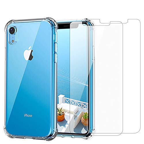 iPhone XR Clear Case & Screen Protector | 2 in 1 Bundle Package | 2 Tempered Glass Screen Protectors | Crystal Clear Transparent Soft Case | Shockproof Bumpers | Slim Fit | iPhone XR Clear XR