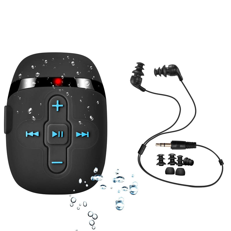 Waterproof MP3 Player for Swimming and Running, Underwater Headphones with Short Cord, Shuffle Feature Black
